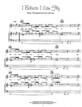 Thumbnail of first page of I Believe I Can Fly (4) piano sheet music PDF by R Kelly.