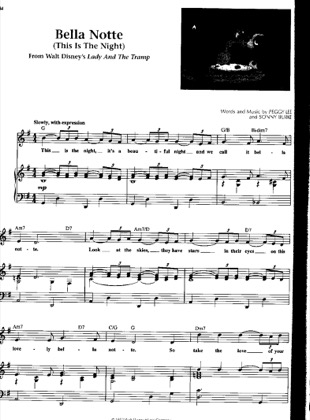 Thumbnail of first page of This Is The Night piano sheet music PDF by Lady And The Tramp.