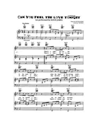 Thumbnail of first page of Can You Feel the Love Tonight (2) piano sheet music PDF by Elton John.