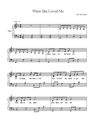 Thumbnail of first page of When She Loved Me piano sheet music PDF by Toy Story.