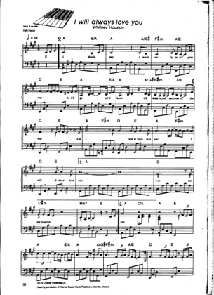 Thumbnail of first page of I Will Always Love You (3) piano sheet music PDF by Whitney Houston.