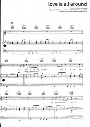 Thumbnail of first page of Love is all around piano sheet music PDF by Reg Presley.