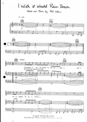 Thumbnail of first page of I Wish It Would Rain Down piano sheet music PDF by Phil Collins.