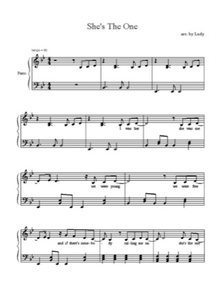 Thumbnail of first page of She is the One piano sheet music PDF by Robie Williams.