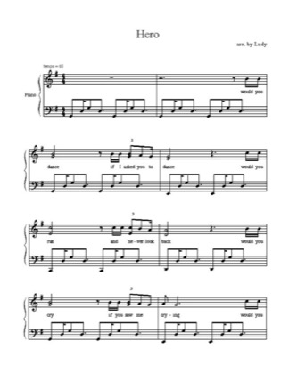 Thumbnail of first page of Hero (2) piano sheet music PDF by Enrique Iglesias.