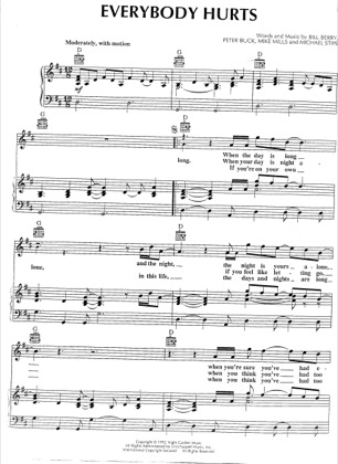 Thumbnail of first page of Everybody Hurts piano sheet music PDF by R.E.M..
