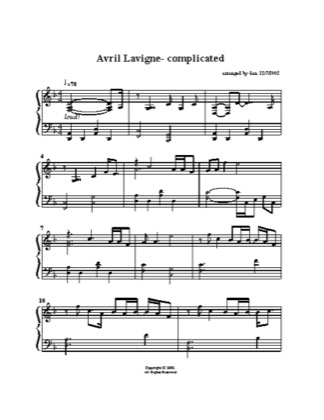 Thumbnail of first page of Complicated (2) piano sheet music PDF by Avril Lavigne.