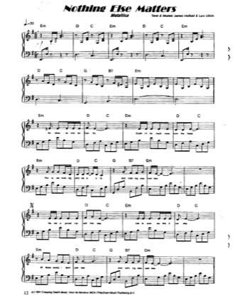 Thumbnail of first page of Nothing Else Matters piano sheet music PDF by Metallica.