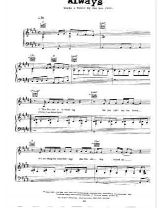 Thumbnail of first page of Always (2) piano sheet music PDF by Bon Jovi.