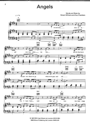Thumbnail of first page of Angels piano sheet music PDF by Robbie Williams.