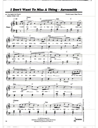 Thumbnail of first page of I Don't Wanna Miss a Thing piano sheet music PDF by Aerosmith.