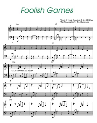 Thumbnail of first page of Foolish Games piano sheet music PDF by Jewel Kilcher.