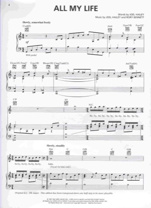Thumbnail of first page of All My Life piano sheet music PDF by Joel Hailey.