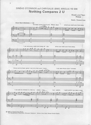 Thumbnail of first page of Nothing Compares to You piano sheet music PDF by Sinead O'Connor.