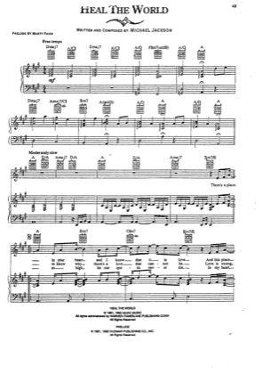Thumbnail of first page of Heal The World piano sheet music PDF by Michael Jackson.