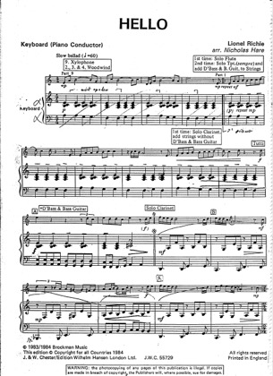 Thumbnail of first page of Hello piano sheet music PDF by Lionel Richie.