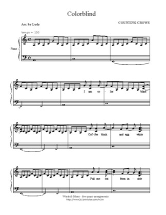 Thumbnail of first page of Colorblind piano sheet music PDF by Counting Crows.