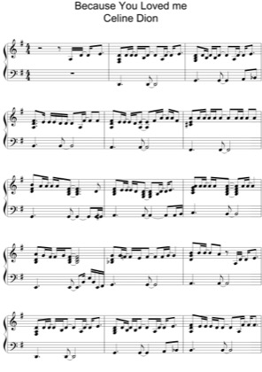 Thumbnail of first page of Because You Loved Me piano sheet music PDF by Celine Dion.