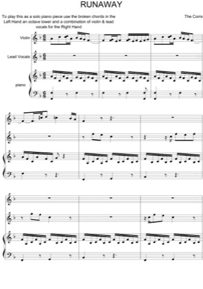 Thumbnail of first page of Runaway piano sheet music PDF by The Corrs.