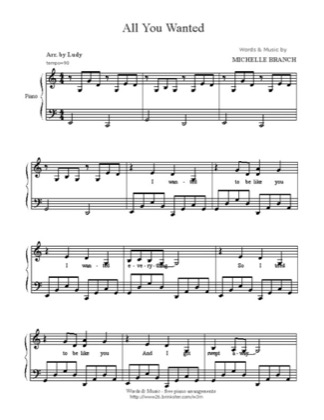 Thumbnail of first page of All You Wanted piano sheet music PDF by Michelle Branch.