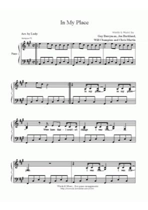 Thumbnail of first page of In My Place (2) piano sheet music PDF by Coldplay.