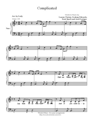 Thumbnail of first page of Complicated (3) piano sheet music PDF by Avril Lavigne.