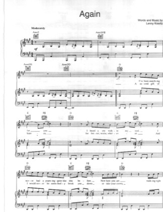 Thumbnail of first page of Again piano sheet music PDF by Lenny Kravitz.