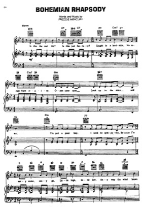 Thumbnail of first page of Bohemian Rhapsody piano sheet music PDF by Queen.