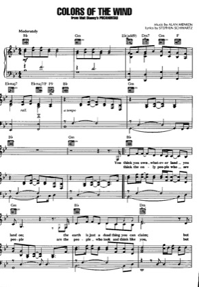 Thumbnail of first page of Colors of the Wind piano sheet music PDF by Pocahontas.