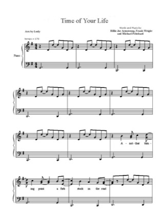 Thumbnail of first page of Time of Your Life piano sheet music PDF by Green Day.