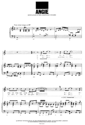 Thumbnail of first page of Angie piano sheet music PDF by Rolling Stones.
