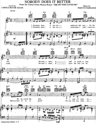 Thumbnail of first page of Nobody Does It Better piano sheet music PDF by James Bond.