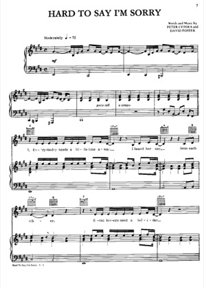 Thumbnail of first page of Hard To Say I'm Sorry piano sheet music PDF by Chicago.