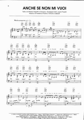 Thumbnail of first page of Anche Se Non Mi Vuoi piano sheet music PDF by Laura Pausini.