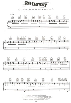 Thumbnail of first page of Runaway piano sheet music PDF by Bon Jovi.