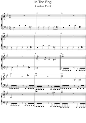 Thumbnail of first page of In The End piano sheet music PDF by Linkin Park.