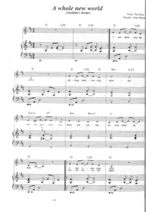 Thumbnail of first page of A Whole new world (2) piano sheet music PDF by Aladdin.