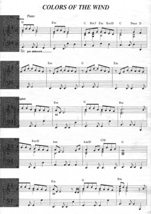 Thumbnail of first page of Colors of the Wind piano sheet music PDF by Vanessa Williams.