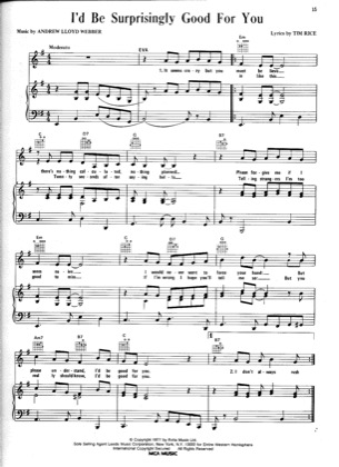 Thumbnail of first page of I'd Be Surprisingly Good For You piano sheet music PDF by Evita .