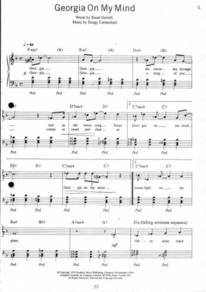 Thumbnail of first page of Georgia On My Mind piano sheet music PDF by Hoagy Carmichael.