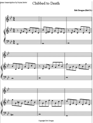 Thumbnail of first page of Clubbed to Death piano sheet music PDF by The Matrix.