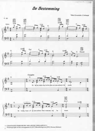 Thumbnail of first page of De Bestemming piano sheet music PDF by Marco Borsato.