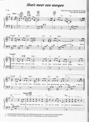 Thumbnail of first page of Nooit Meer Een Morgen piano sheet music PDF by Marco Borsato.