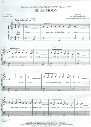 Thumbnail of first page of Blue Moon piano sheet music PDF by Hollywood Hotel.