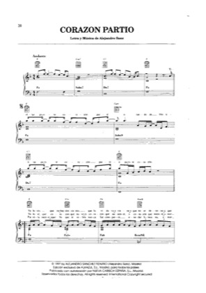 Thumbnail of first page of Corazón Partio piano sheet music PDF by Alejandro Sanz.