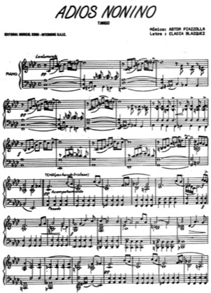 Thumbnail of first page of Adios Nonino piano sheet music PDF by Astor Piazolla.