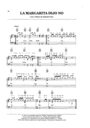 Thumbnail of first page of La margarita dijo no piano sheet music PDF by Alejandro Sanz.