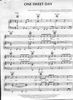 Thumbnail of first page of One Sweet Day piano sheet music PDF by Mariah Carey.