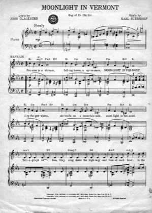 Thumbnail of first page of Moonlight in Vermont piano sheet music PDF by Frank Sinatra.