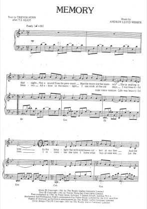 Thumbnail of first page of Memory piano sheet music PDF by Cats.